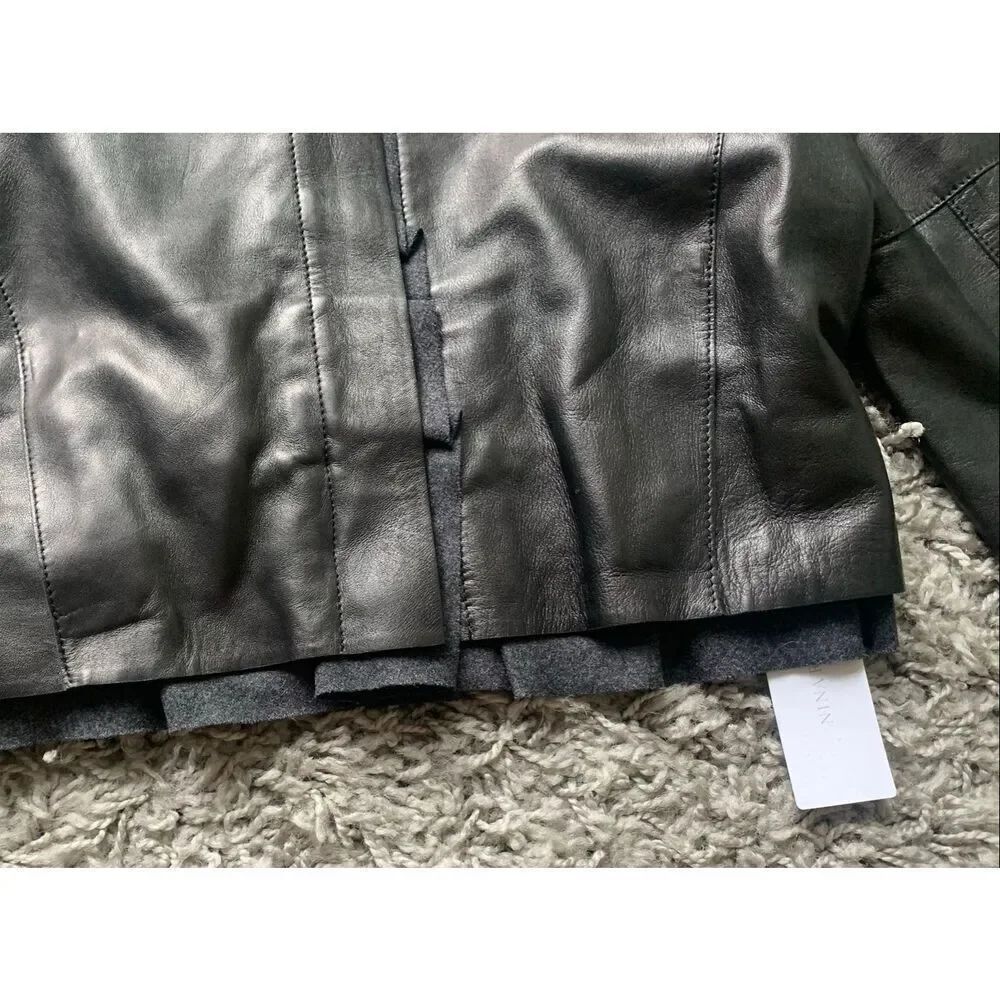 NEW NWT NINA RICCI Black Lamb Leather Zip Ruffle Crop Coat Jacket sz 42 M $3990 - Picture 5 of 13